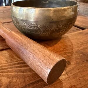 Brass Tibetan Singing Bowl with Wooden Mallet
